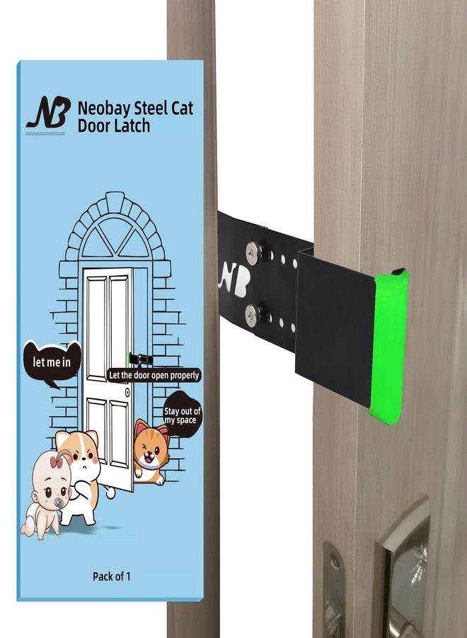 Neobay Cat Door Latch, Door Prop for Cats Keep Dogs Out of Cat Feeding Station & Litter Box, Cat Door Stopper with Silicone Anti-Collision Pad, Pet Door Interior Door Alternative, Steel Black - Image 1